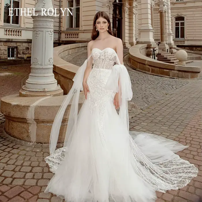 ETHEL ROLYN robes De mariée sirène pour les femmes chérie Appliques Illusion perles dos nu robe De m