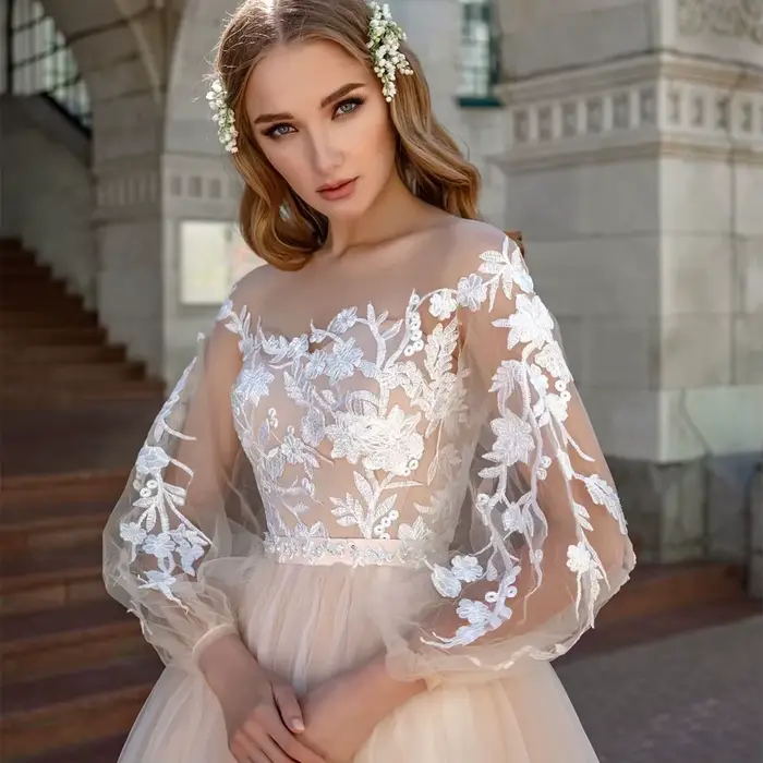Robe de Mariée Trapèze en Dentelle