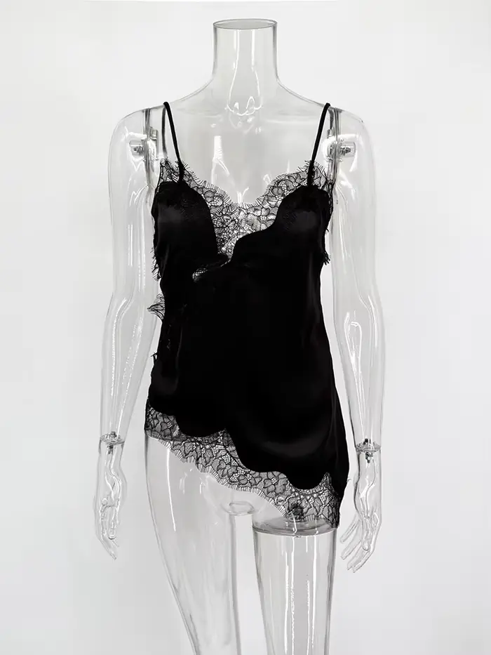 Talenza élégant dentelle Spaghetti sangle robe Sexy sans manches dentelle ajustée taille haute robe 