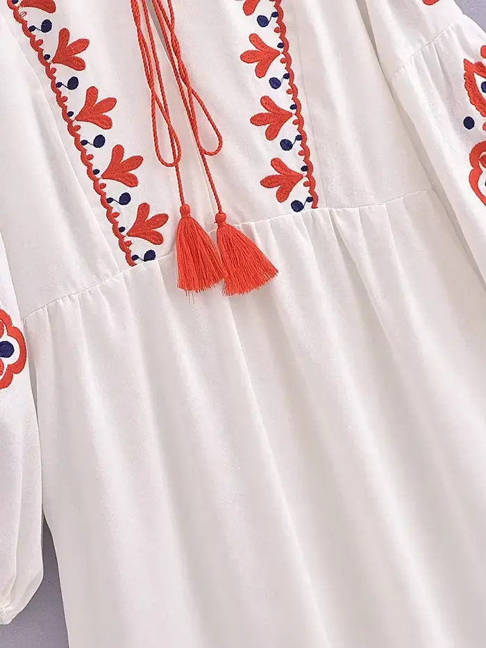 Robe maxi bohème à manches lanterne pour femmes