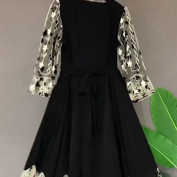 Robe mi-longue A-Line à fleurs cassées pour femmes