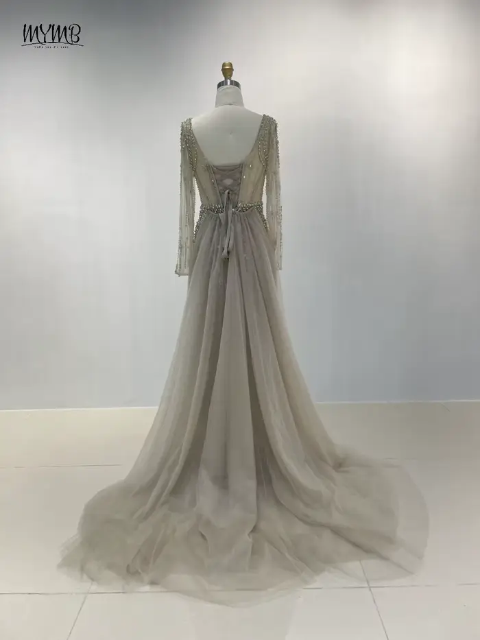 Robe MYMB sirène en polyester avec décoration en perles pour femmes, robes de soirée, mariage, gala, occasions spéciales