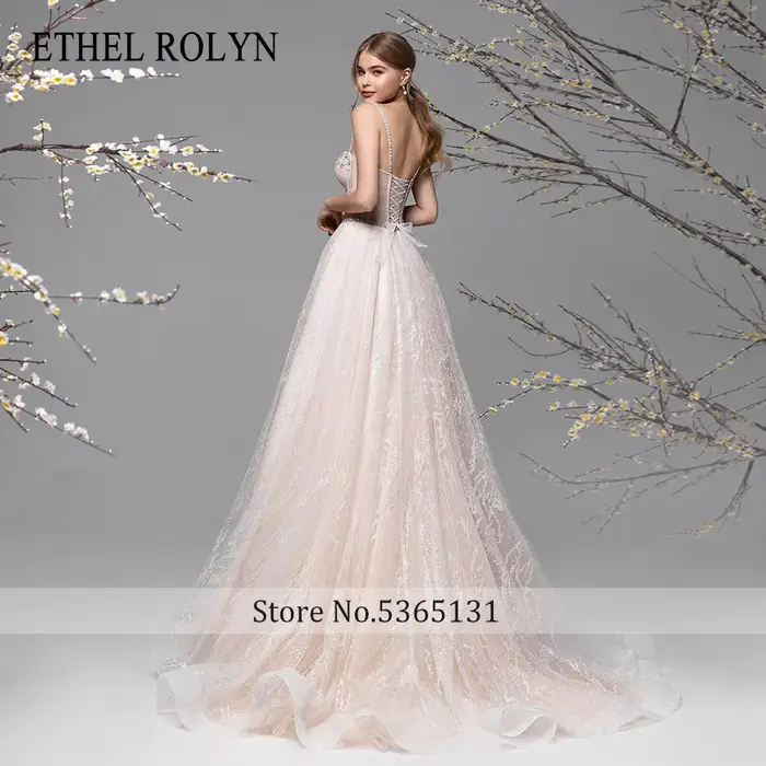 ETHEL ROLYN a-ligne robes De mariée pour femme bretelles Spaghetti Appliques scintillant Tulle rose robe