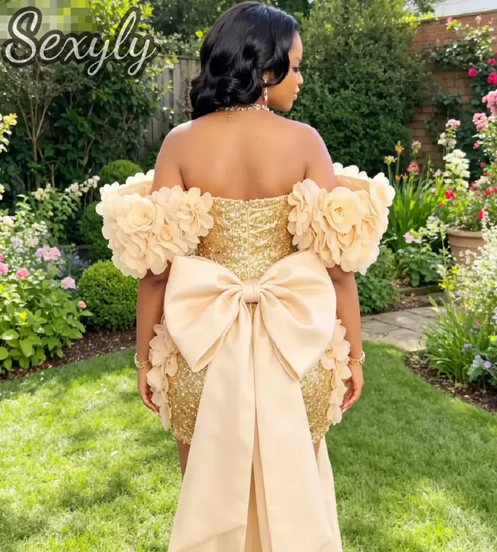 Robes de bal courtes à paillettes dorées scintillantes pour filles noires