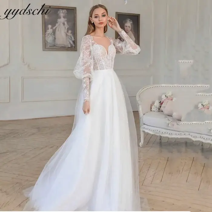 Robes de mariée bohèmes en tulle à lacets 2026