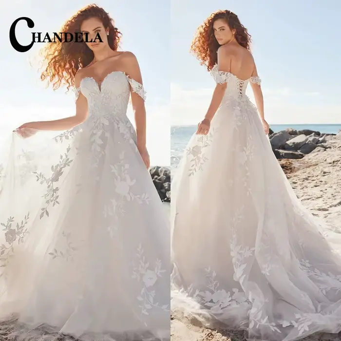 CHANDELA conte De fées une ligne robe De mariée femme mariée chérie hors De l'épaule laçage Applique