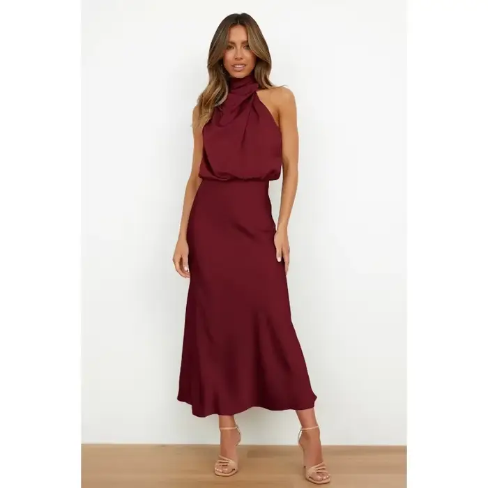 Robes 2025 femme été nouvelle mode Satin robe sans manches