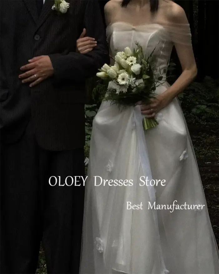 OLOEY 2025 nouvelle robe de mariée ivoire corée Photoshoot épaules dénudées Tulle