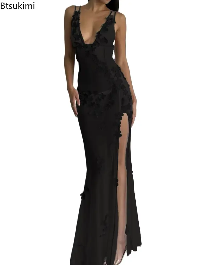 Robe de soirée sexy en maille transparente sans manches pour femme