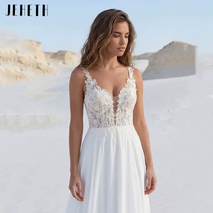 Robe de mariée bohème personnalisée en polyester mousseline avec train de balayage pour femmes enceintes occasions spéciales mariage destination