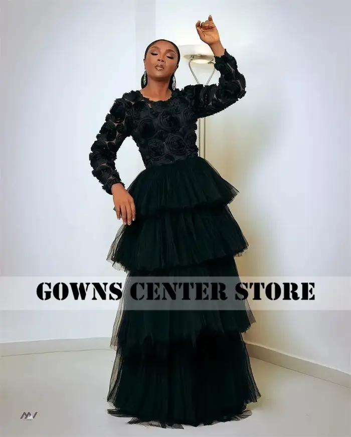 Robe de soirée noire Aso Ebi pour femme