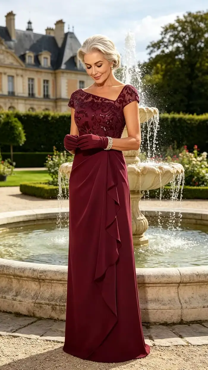 Robes de Soirée Formelles Personnalisées et Élégantes pour Mères de la Mariée, avec Manches Courtes, Paillettes, Dentelle, Mousseline et Dos Corset