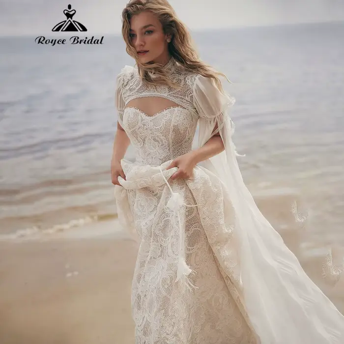 Robe de mariée bohème RoyceBridal coupe A-line avec décolleté cœur et appliques en dentelle 2026 – Robes
