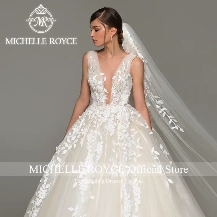 Michelle Royce col en v profond robes De mariée pour les femmes Appliques dos nu dentelle Sexy robe