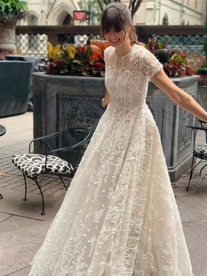 Robes De mariée Vintage style bohémien, col rond, manches courtes, avec des Appliques en dentelle, p