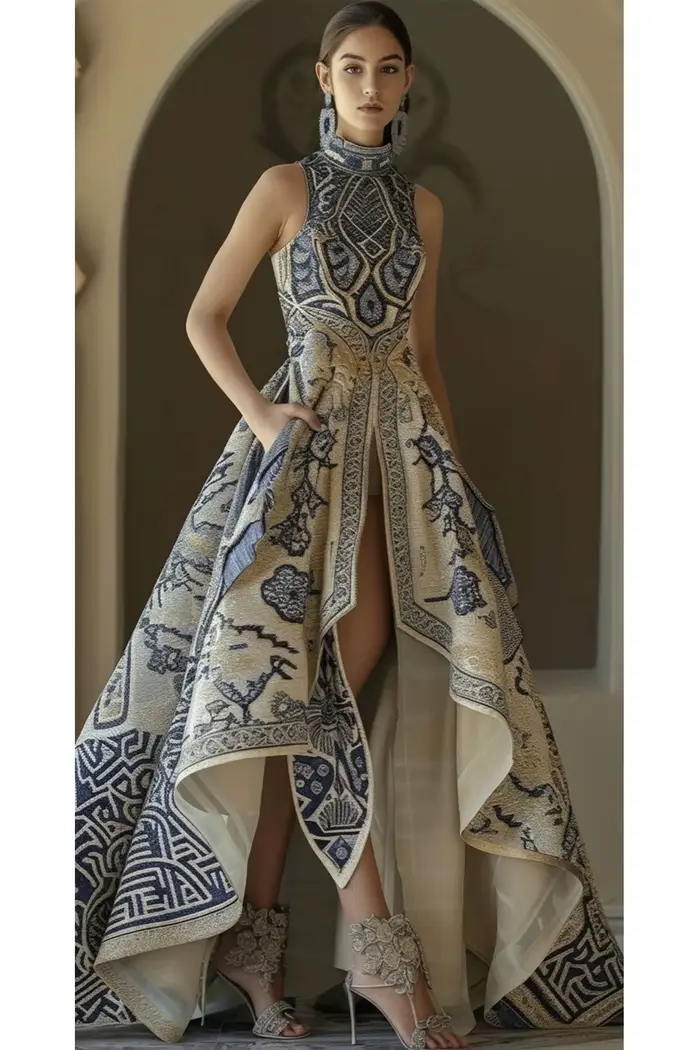Robe longue asymétrique à imprimé géométrique pour femme