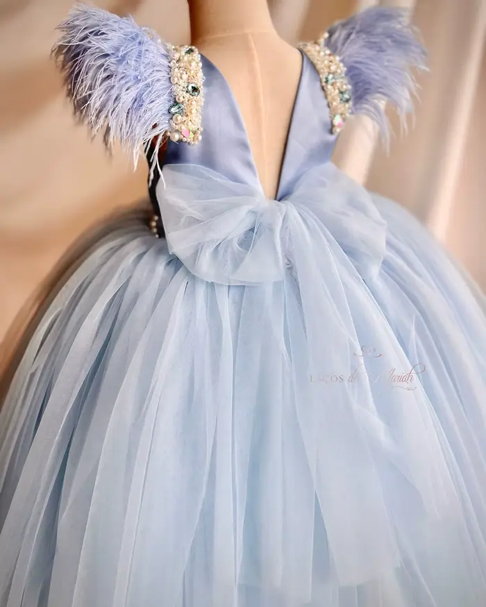 Robe de demoiselle d'honneur bleue avec cape personnalisable pour fêtes pour enfants, reconstitution historique, anniversaire, première communion