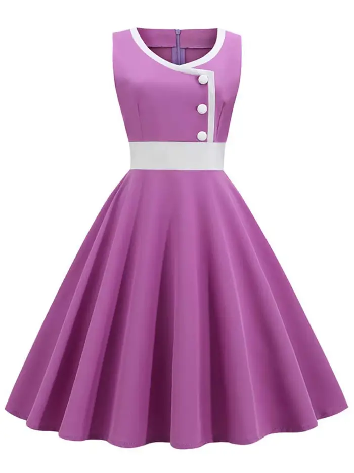 Robe vintage rétro années 50 et 60 pour femmes, décontractée et élégante, robe de soirée sans manches polyester coton grande taille