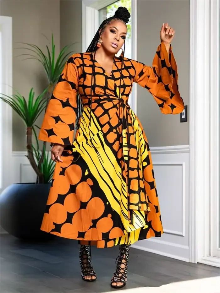 Robe maxi à manches longues évasées pour femmes