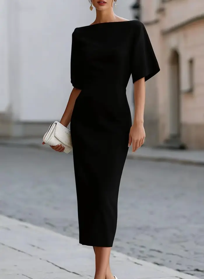 Robe midi à col bateau