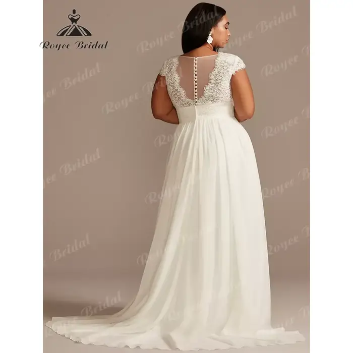 Col en V une ligne robe de mariée 2025 en mousseline de soie Court Train
