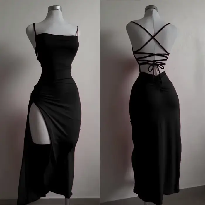 Robe d'été explosive à bretelles licou haute sensibilité polyester élasthanne ajustement mince silhouette gaine pour adolescentes femmes juniors occasions spéciales