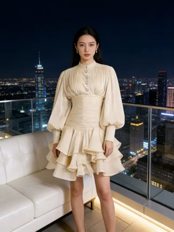 Robe Courte Élégante d'Inspiration Victorienne pour Femme, Manches Bouffantes, Froncée, à Volants, Style Romantique Cottagecore, Robes de Soirée Tendance Chic 2026