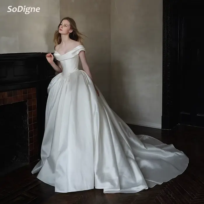 SoDigne – robe de mariée trapèze en Satin, Simple, épaules dénudées, sans manches, personnalisée, 20