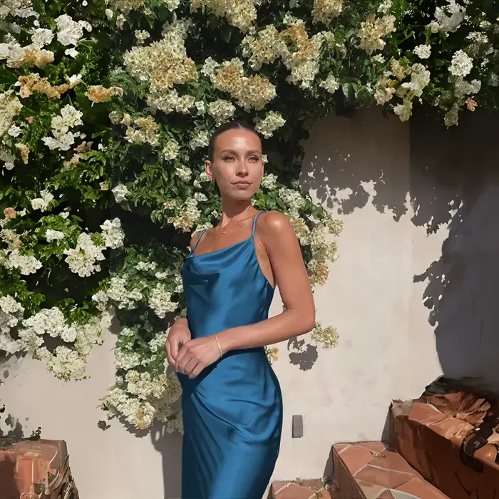 Robe de mariée en satin bleu pour femme, élégante et extensible, pour mariages et cérémonies spéciales