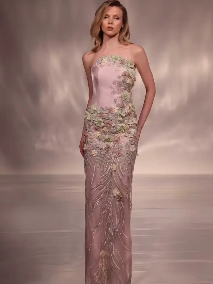 Robe de soirée romantique rose blush