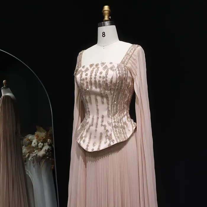 Robes de soirée Sharon Said Champagne Luxury Pleats rouge bordeaux pour mariage et fête