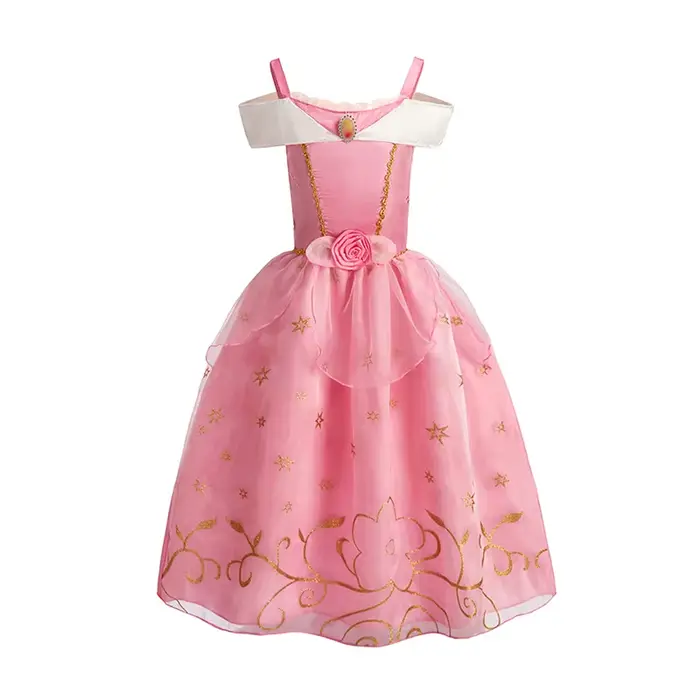 Robe de princesse en tulle brodé rose sur le thème d'Aurora pour filles, idéale pour le cosplay, Hal