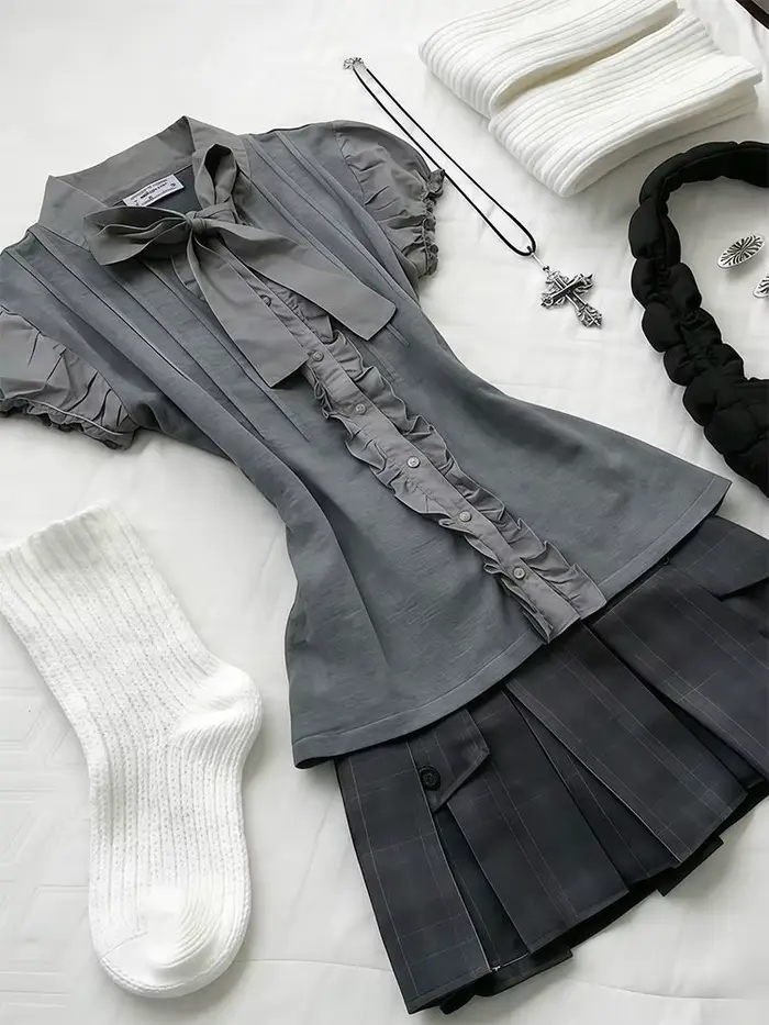 Ensemble 2 pièces Preppy : Robe Gothique Américaine Rétro Y2K Années 2000