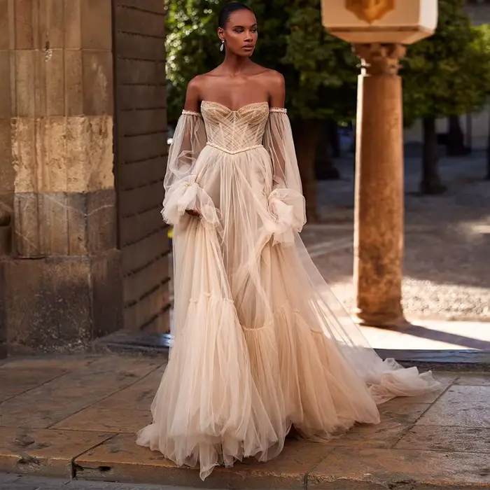 SSYTENS robes de mariée bohème élégantes personnalisées gonflées à manches longues Corset dos robe d
