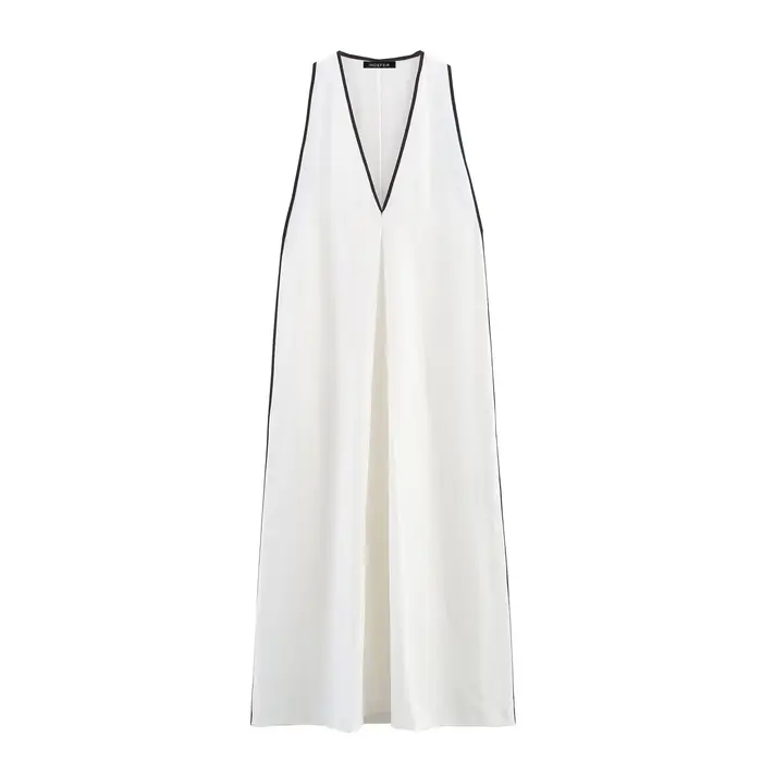 HH femmes vacances nouveau solide col en v lin mélange robe mi-longue été femme élégante Sexy sans manches fendu ourlet