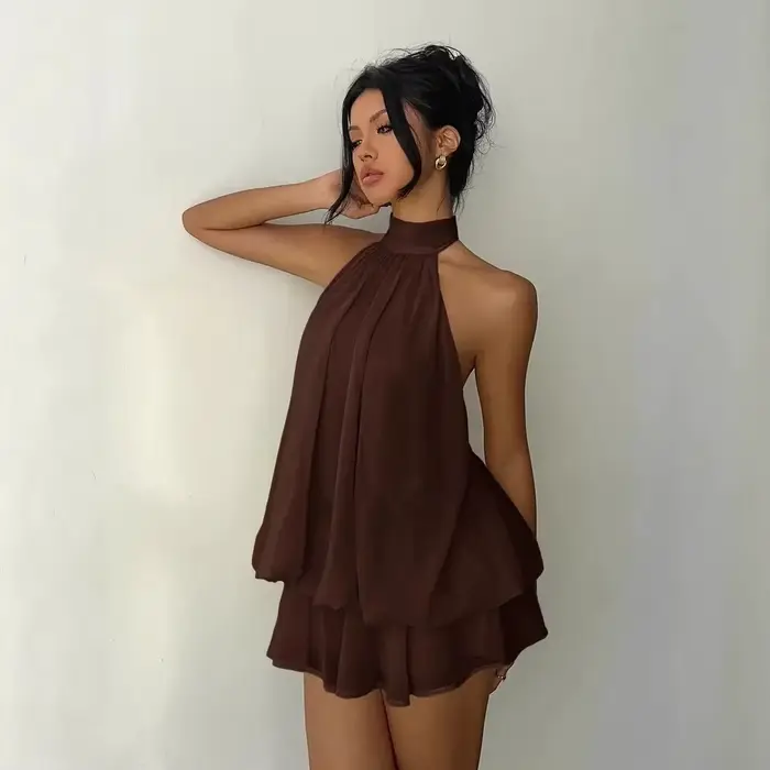 Mini robe licou en mousseline de soie pour femmes