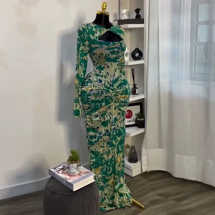 QFAF femmes drapé col en v découpe devant froncé empilé moulante Midi longue robe Maxi 2025 boîte de nuit robes de