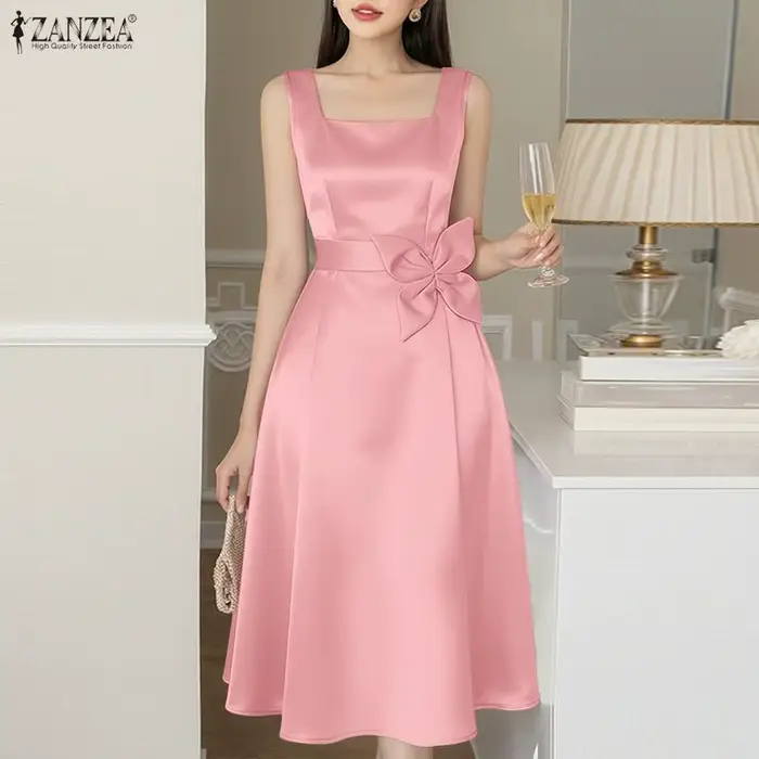 ZANZEA Robe de soirée élégante en satin blanc pour femme