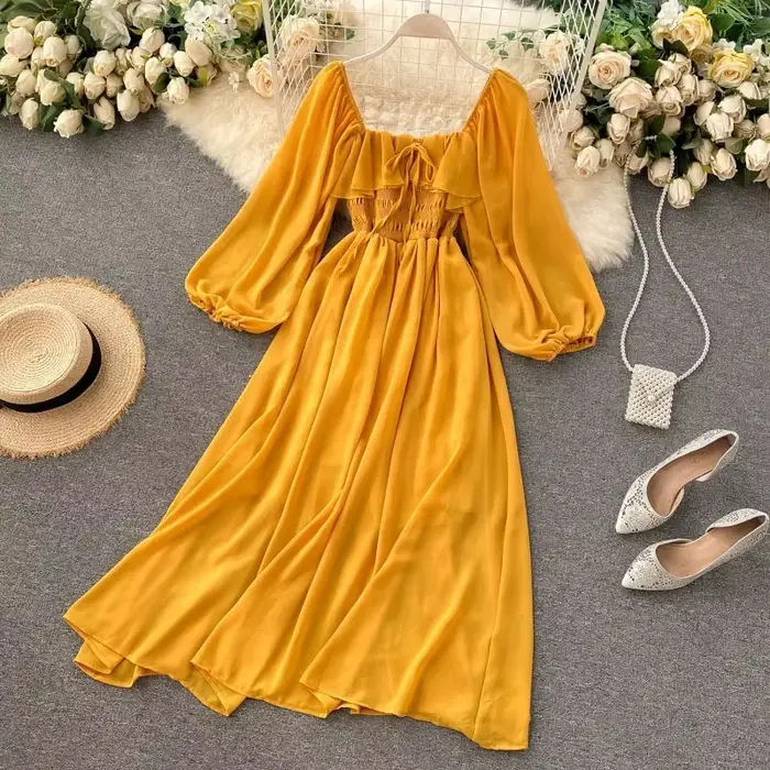 Robe maxi chic et élégante à col carré pour femmes