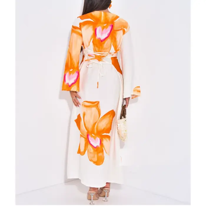 Robe maxi imprimée à manches larges fluides pour femmes élégantes occasions spéciales soirée festive