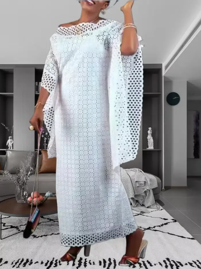 Robe maxi blanche en dentelle pour femmes élégante manches trois quarts pour mariage demoiselle d'honneur fêtes occasions spéciales
