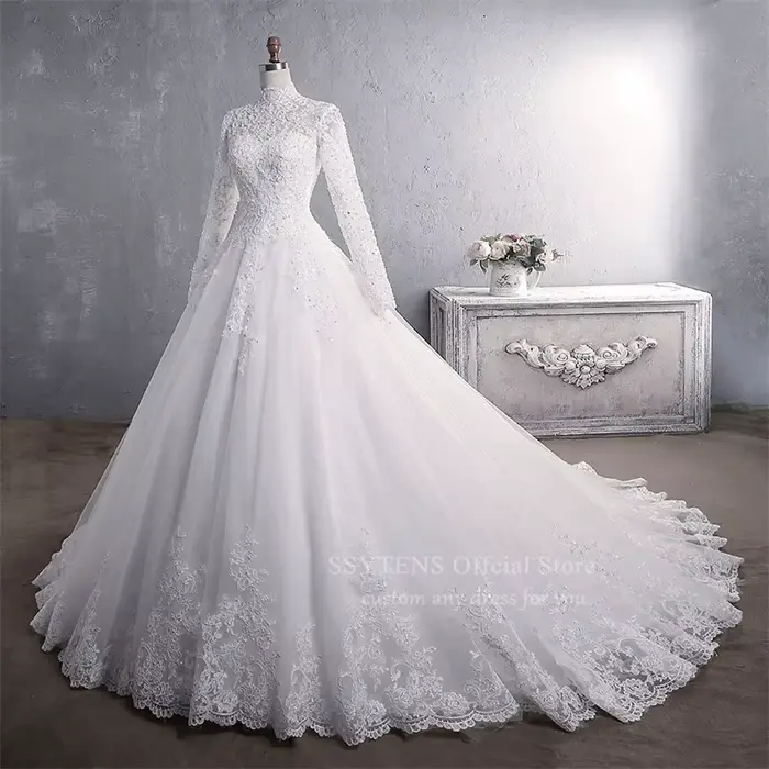 Robes de mariée musulmanes SSYTENS 2027 – Élégante robe de mariée princesse avec traîne, broderie de