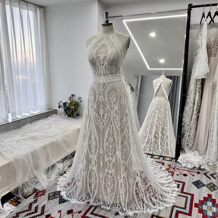 Mryarce dentelle une ligne licou robes de mariée avec des glands