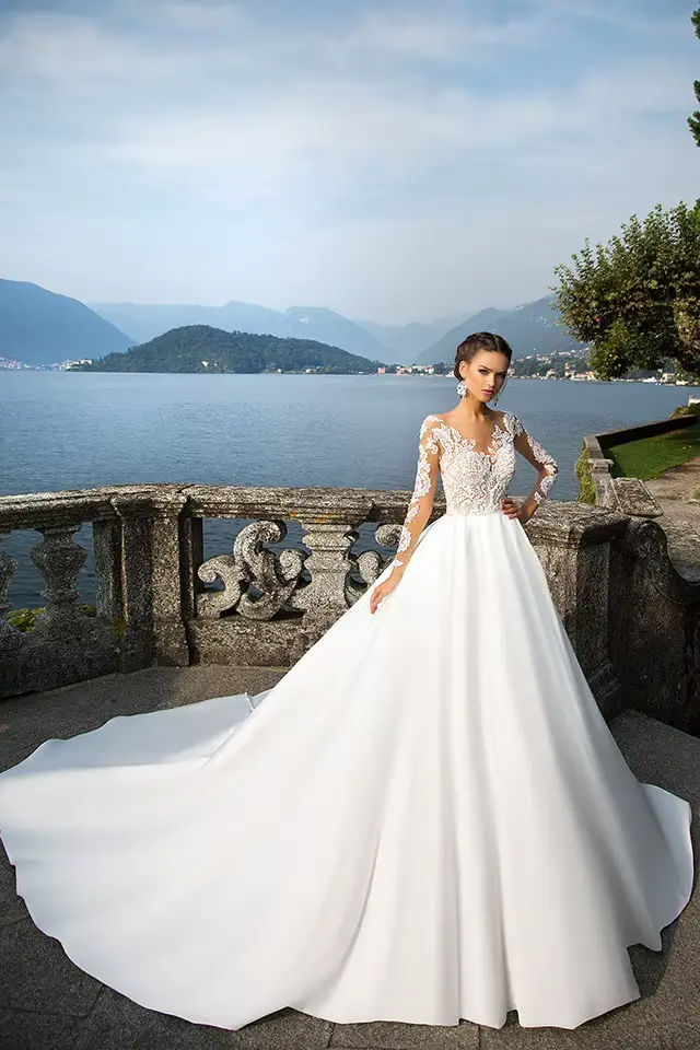 Robe de Mariée en Satin à Manches sulf, Taille Haute, Simple, Amincissante, Personnalisée, Nouvelle 