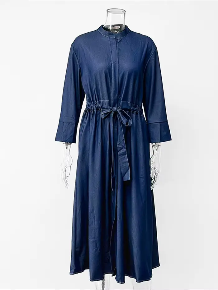 Robe Longue Femme Automne Nouvelle Robe Décontractée Élégante Ajustée et Évasée Col Carré Polyester Coton Silhouette Chic Occasions Spéciales