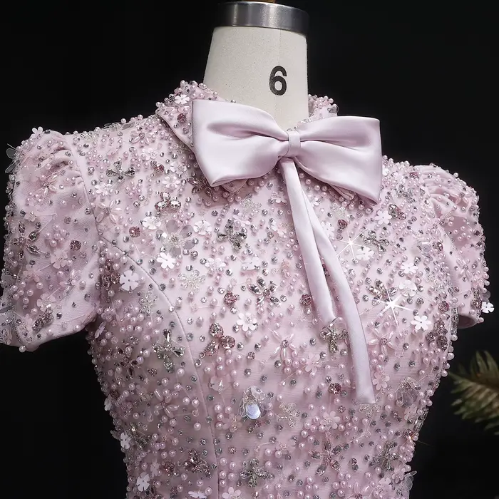 Robe de soirée élégante Sharon Said rose perlée avec perles et cristaux pour femmes occasions spéciales