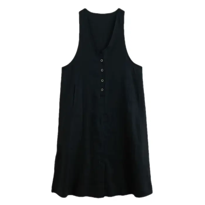Nouvelle Robe Débardeur Femme Été Style Mori Girl Vintage Couleur Unie Coton Lin Col V Sans Manches Décontractée Ample Longueur Midi