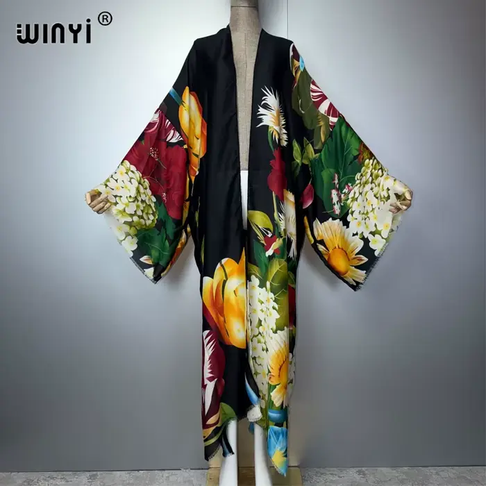 WINYI Kimono Bohème pour Femme, Kaftan Tendance, Cardigan Ample, Robe de Soirée, Tenue de Plage de L