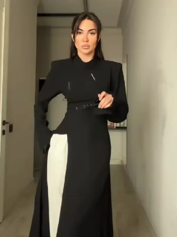Robe longue élégante pour femme à col montant et manches longues