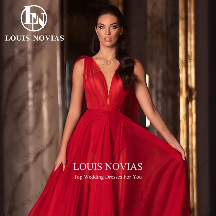 Robe de soirée rouge élégante en microfibre et LYCRA pour femmes, col en V profond, rubans dos nu, longueur au sol, pour cocktail et événements spéciaux